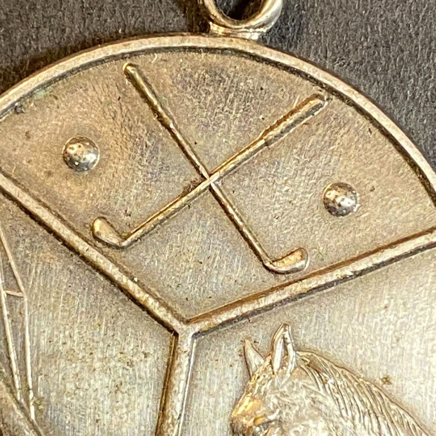 c1950's-60's ? 6-Sport Dbl Sided Pendant 31mm Bowling Fishing Hunting Equestrian
