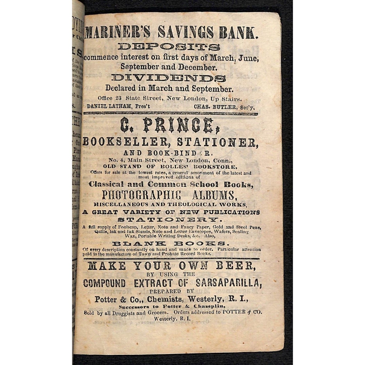 1868 New England Almanac and Farmer's Friend C. Prince, New London 29pp* Scarce