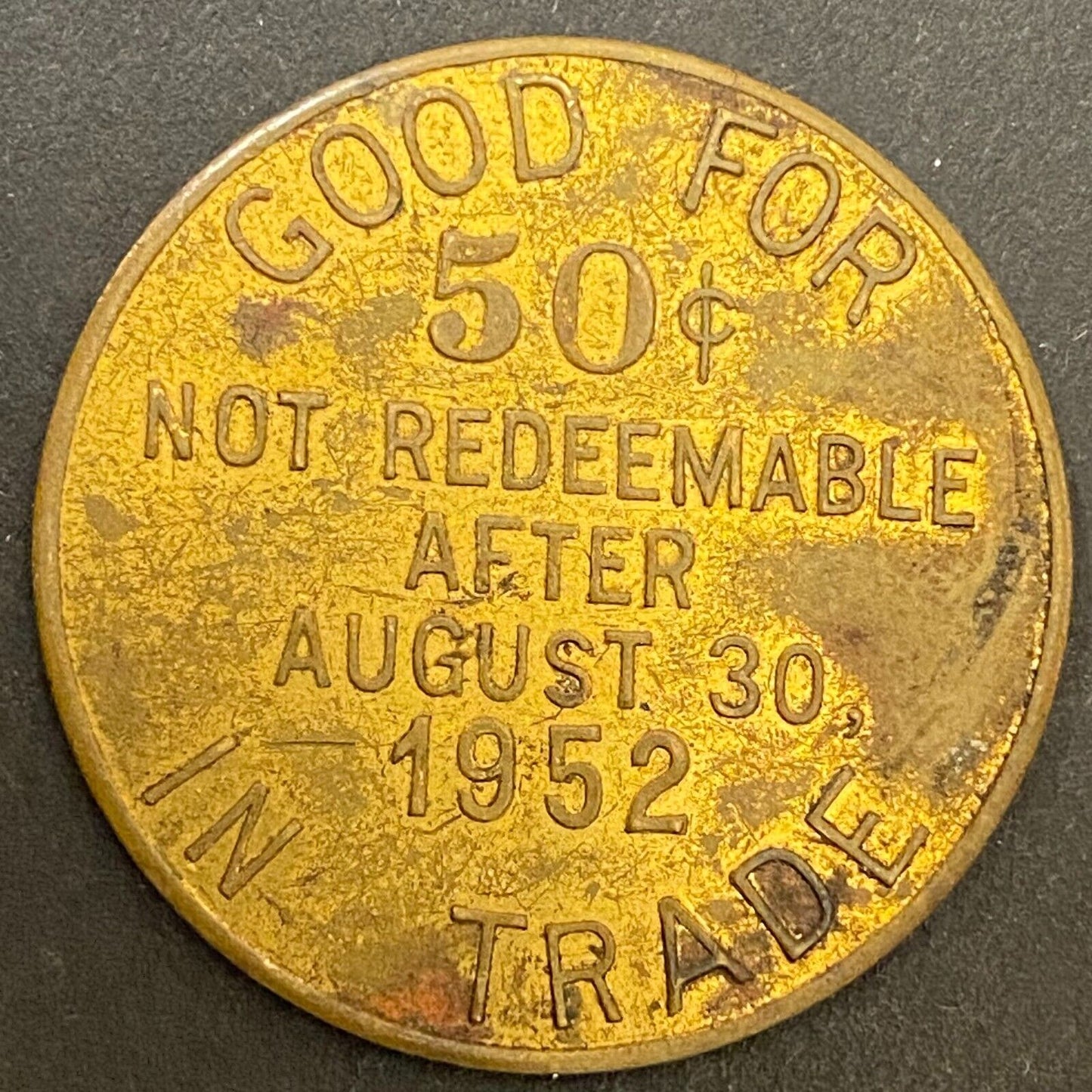 Newark, Ohio Sesquicentennial 1802 - 1952 G/F 50¢ Brass Trade Token 32mm (#3)