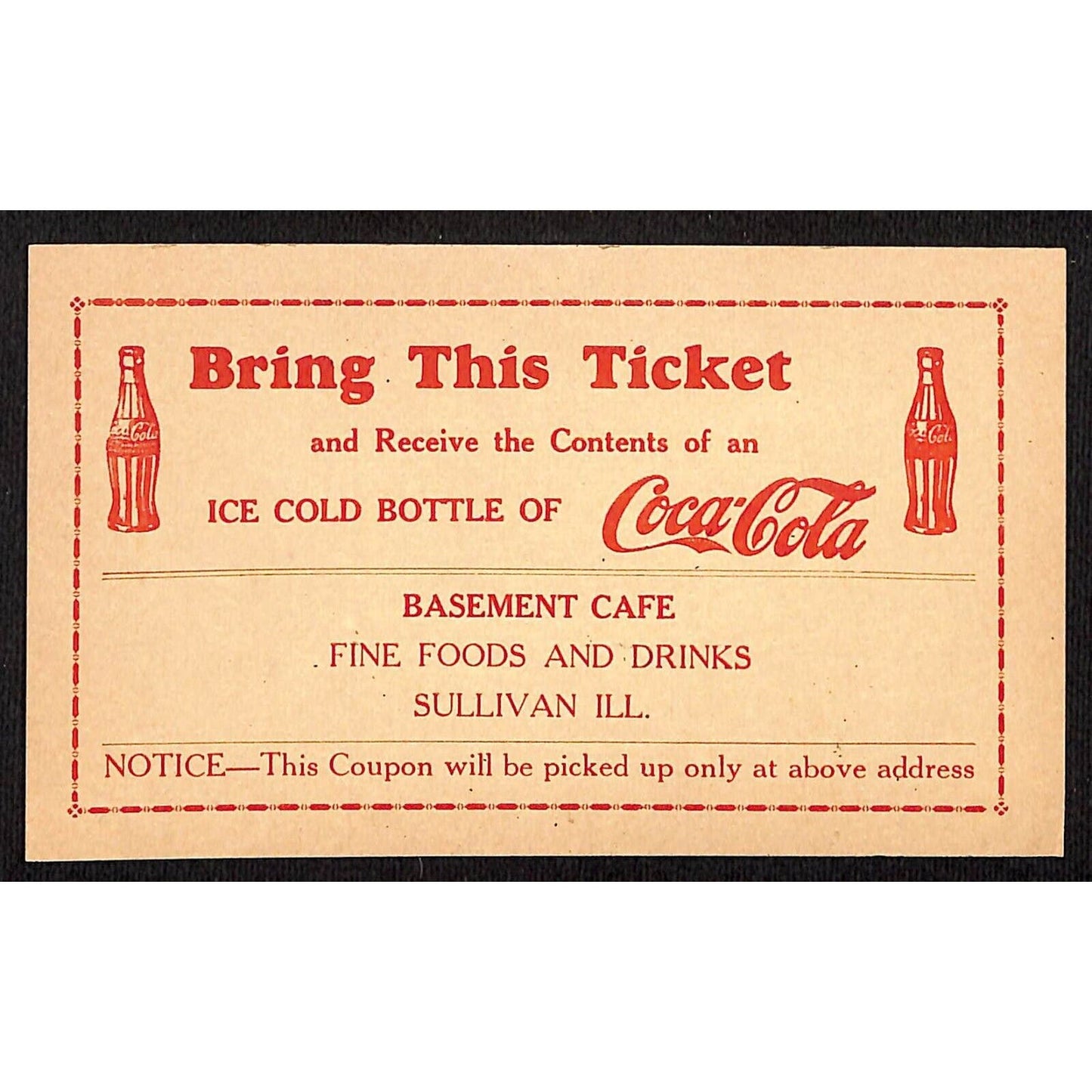 Coca Cola Basement Cafe Sullivan, IL Coupon Postcard c1935 - UX27