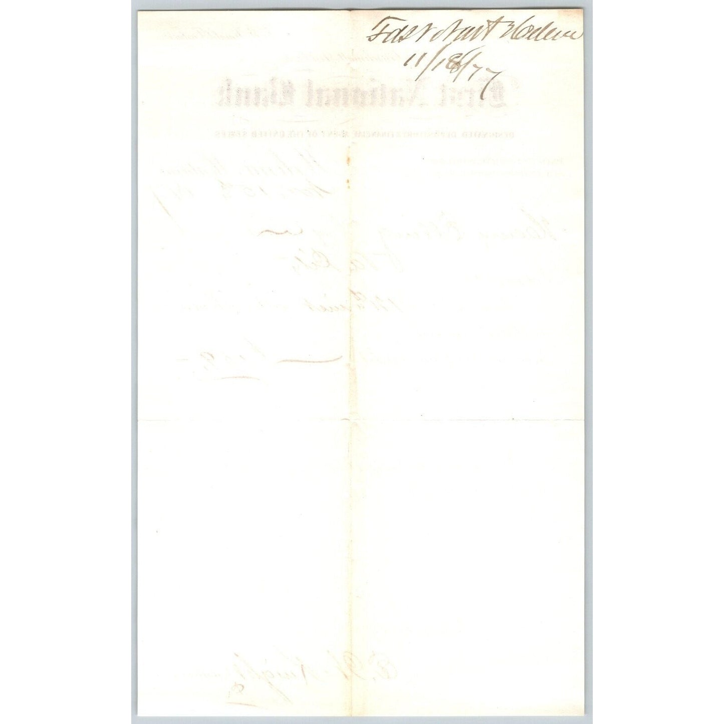 First National Bank Helena, MT 11/15 1877 Payment Advice Henry Elling*