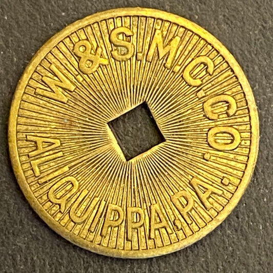 W. & S. M. C. Co. Aliquippa, Pa G/F One Fare Transit Token 16mm VGC