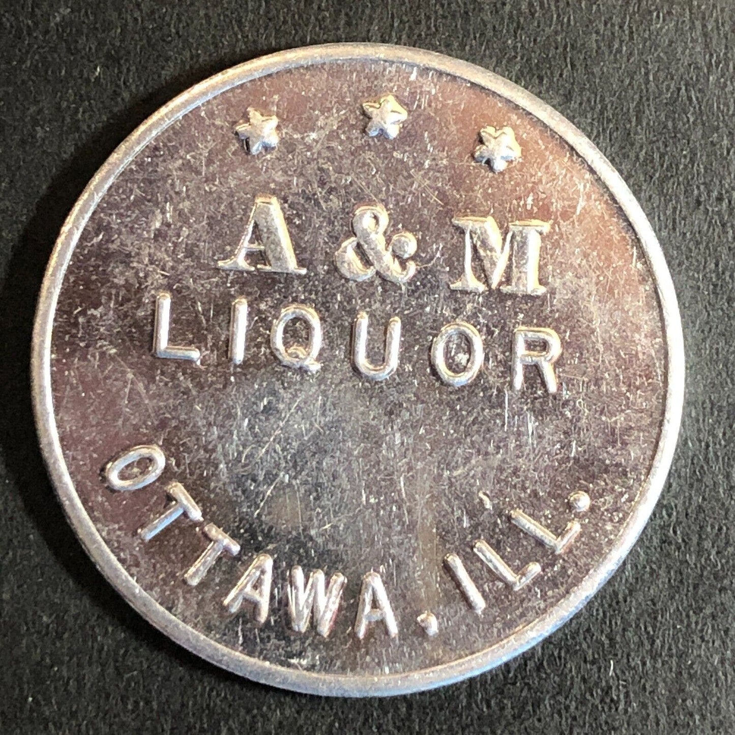 A&M Liquor Ottawa, IL Alum G/F 25c Trade Token 28.5mm c1940's-50's Scarce