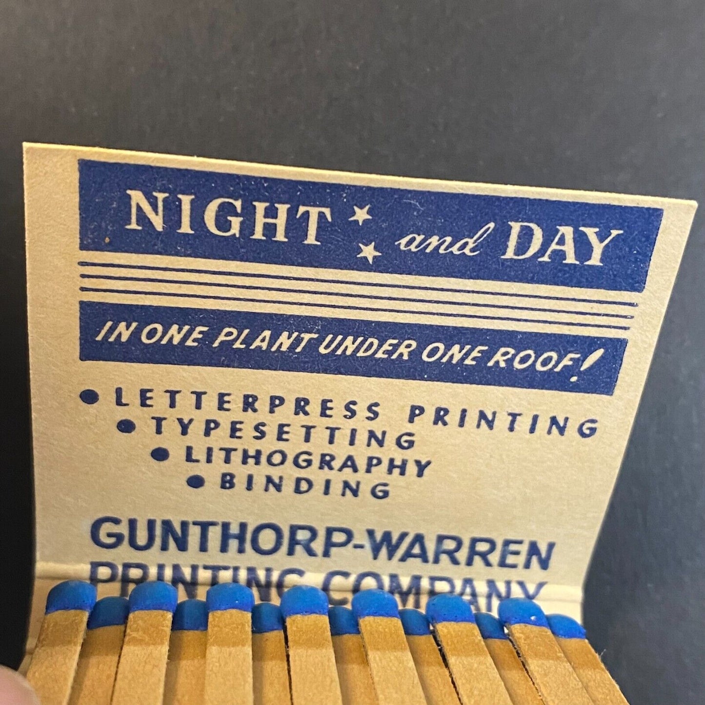 Gunthrop-Warren Printing Co. Chicago c1950's-60's Full Matchbook VGC Scarce