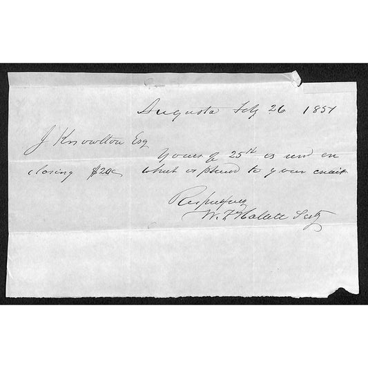 1854 Jabez Knowlton* Newburgh, ME General Store $20 Payment Receipt