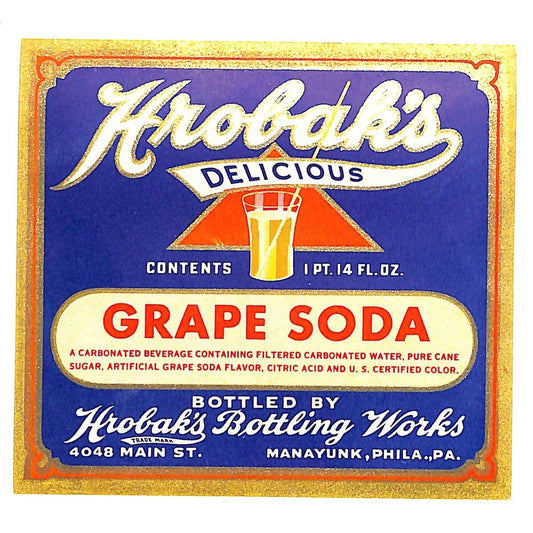 Krobak's Grape Soda Label Bottling Works Manayunk, Phila. c1930's VGC Scarce