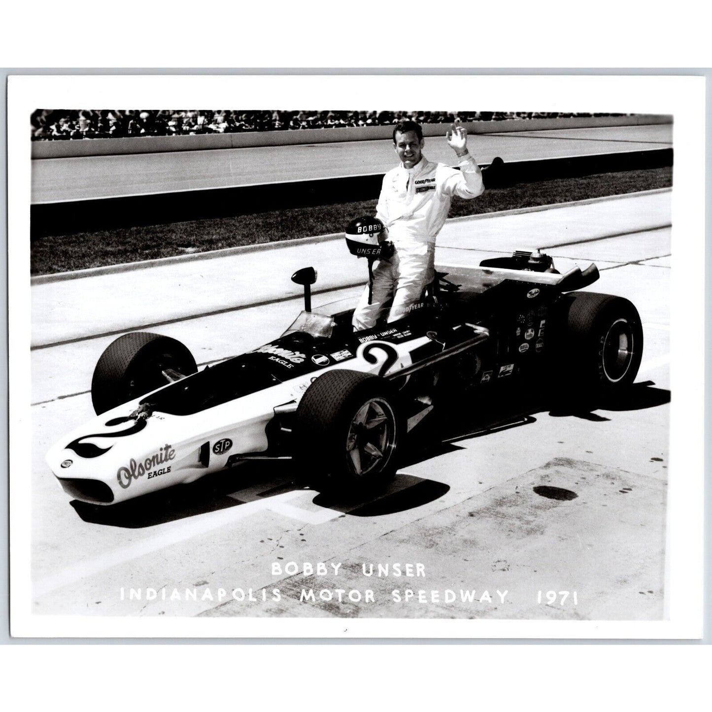 Bobby Unser #2 1971 Indianapolis Motor Speedway 8" x 10" Photo IMS Stamp VGC