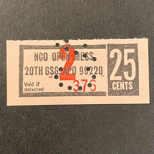 Bupyeong, Korea 20th GCG APO NCO Open Mess 20c Coupon c1970