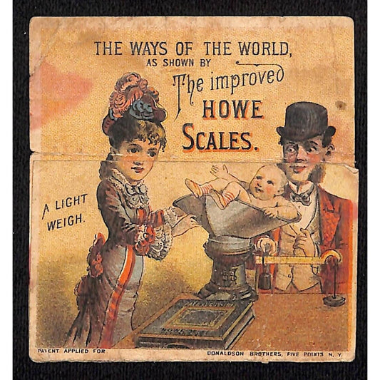 Howe Scale Company Funny Flip-Down Panel Victorian Trade Card - Scarce