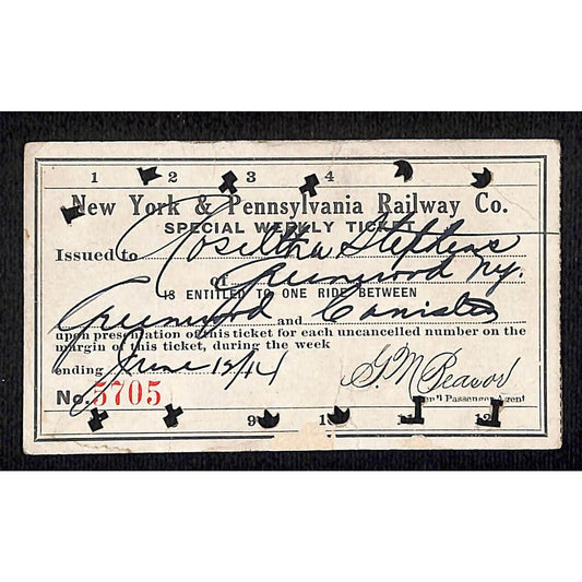 New York & Pennsylvania Ry 1914 Special Weekly Ticket Scarce #5705
