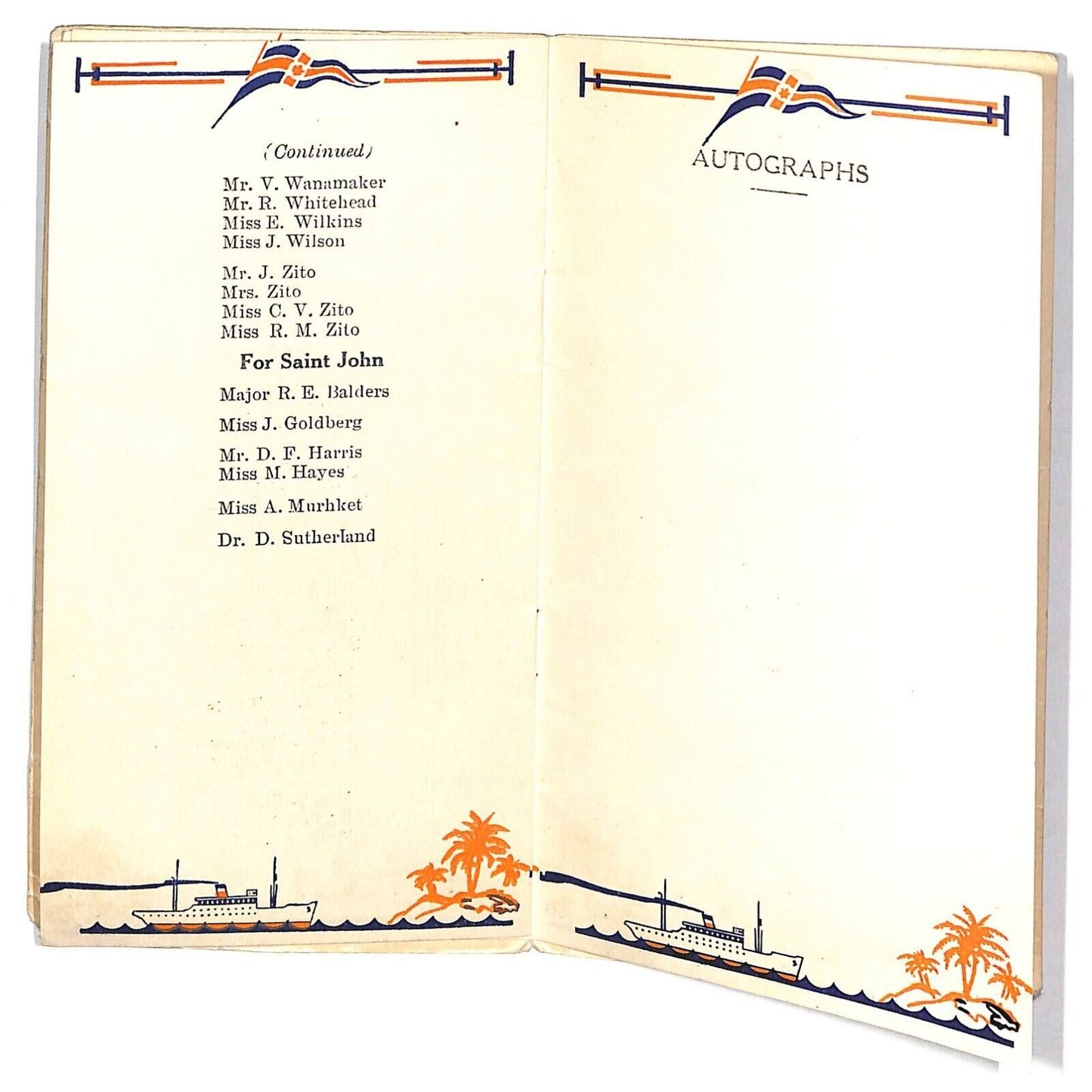 Canadian National Steamships R.M.S. Lady Hawkins 1938 Passenger List Booklet