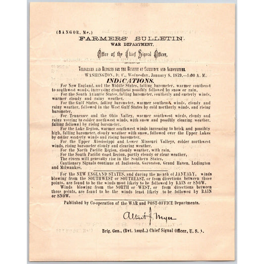 Bangor, ME Chief Signal Office, War Department Farmers' Bulletin - Jan. 8, 1879
