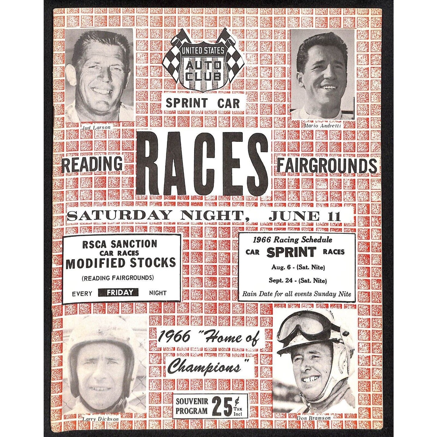 Reading Fairgrounds 1966 USAC Auto Races Program Sprint Car 8p* VGC Mario Scarce