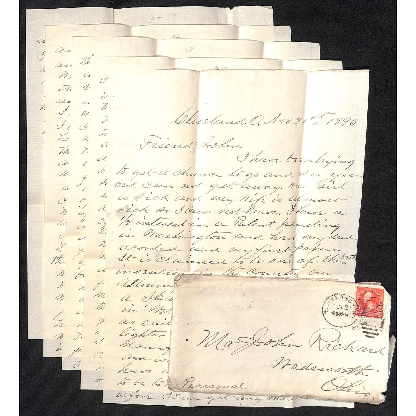 1895 5pp ALS From J.H. Warren ? Cleveland To John Rickard Wadsworth, OH VGC