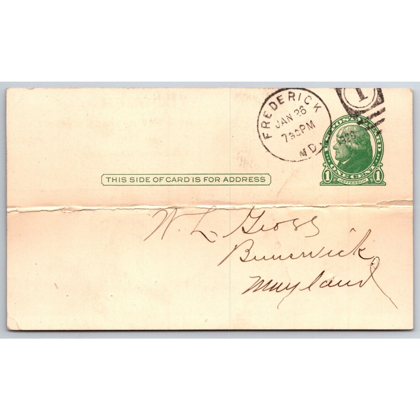 Lewis A. Rice Frederick, MD 1916 Payment Receipt Postcard