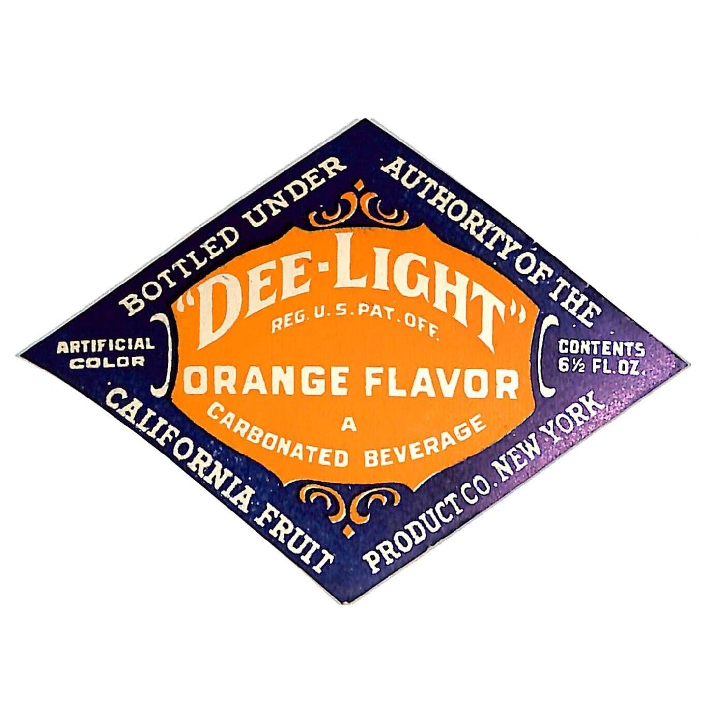 Dee-Light Orange Flavor Paper Label CA Fruit Product Co. NY c1920's VGC Scarce