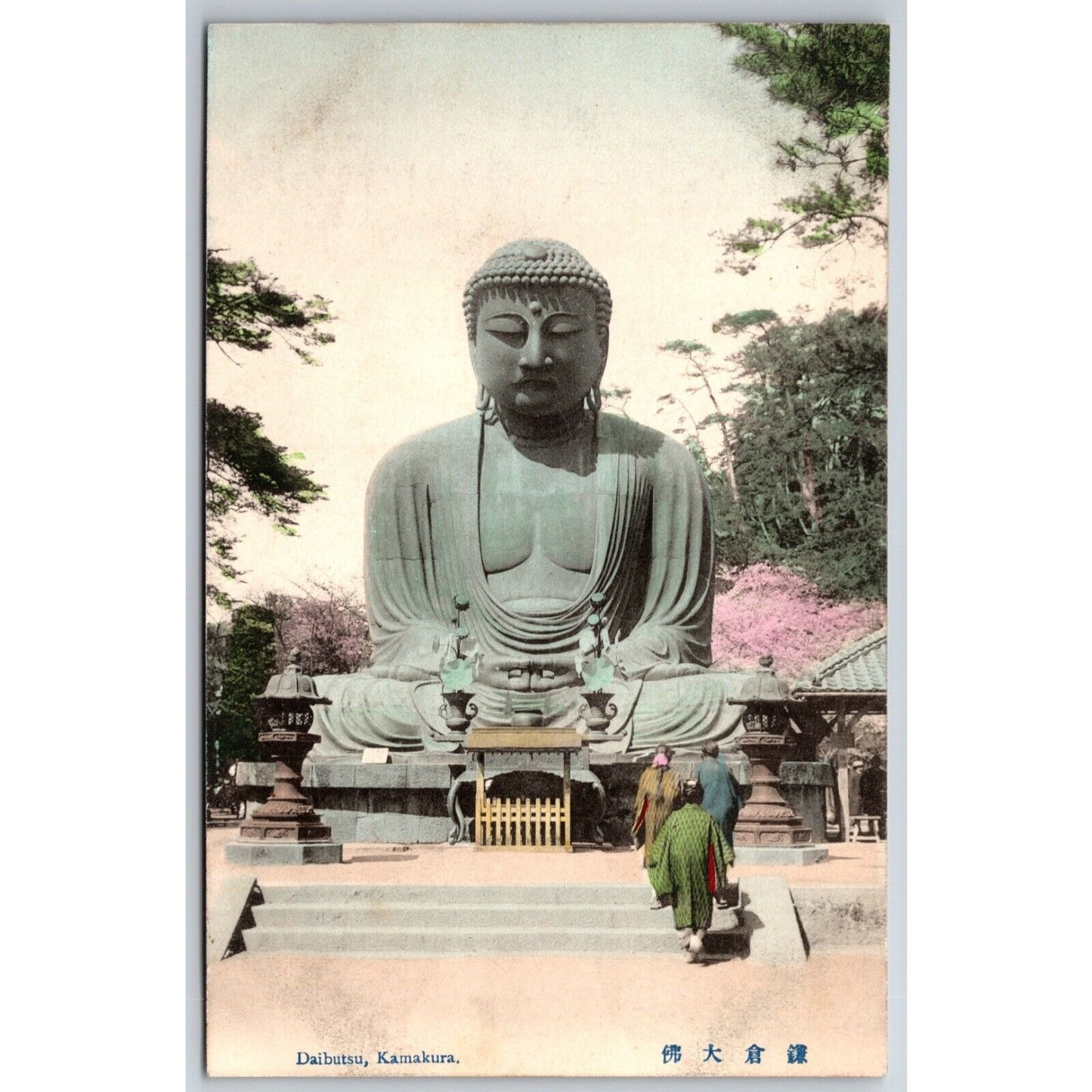 Daibutsu, Kamakura Buddha Statue Japanese Postcard Tinted RPPC* c1910-20's VGC