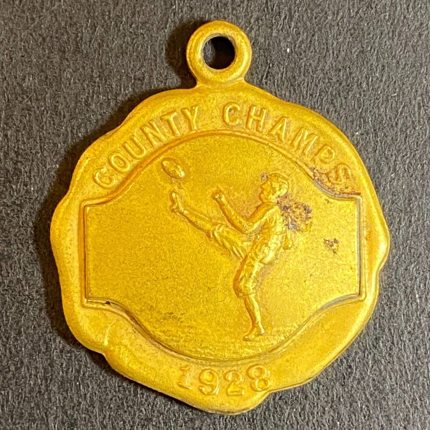 1928 County Champs Football Player Kicking Pendant / Medal 24mm 8g