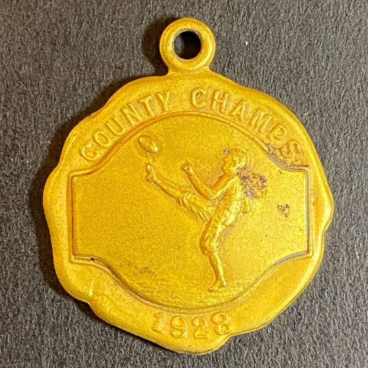 1928 County Champs Football Player Kicking Pendant / Medal 24mm 8g