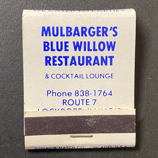 Mulbarger's Blue Willow Restaurant Lounge Chicago Full Matchbook c1960-74