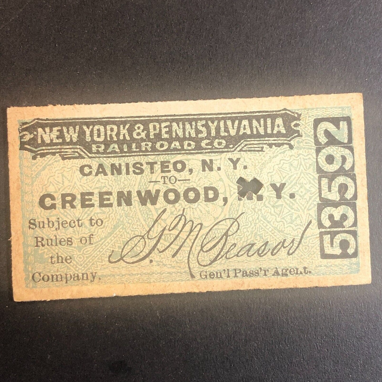New York & Pennsylvania Railroad July 21 1917 Greenwood, NY Ticket #53592