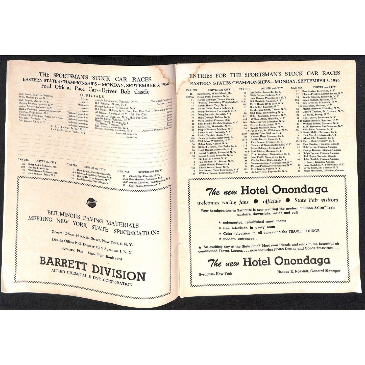 New York State Fair Auto Racing Program Stock Car 9/3 1956 24pp Scarce