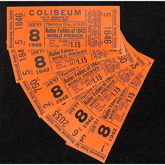 Baltimore Coliseum "Roller Follies of 1942 World Premier" - 5 Tickets