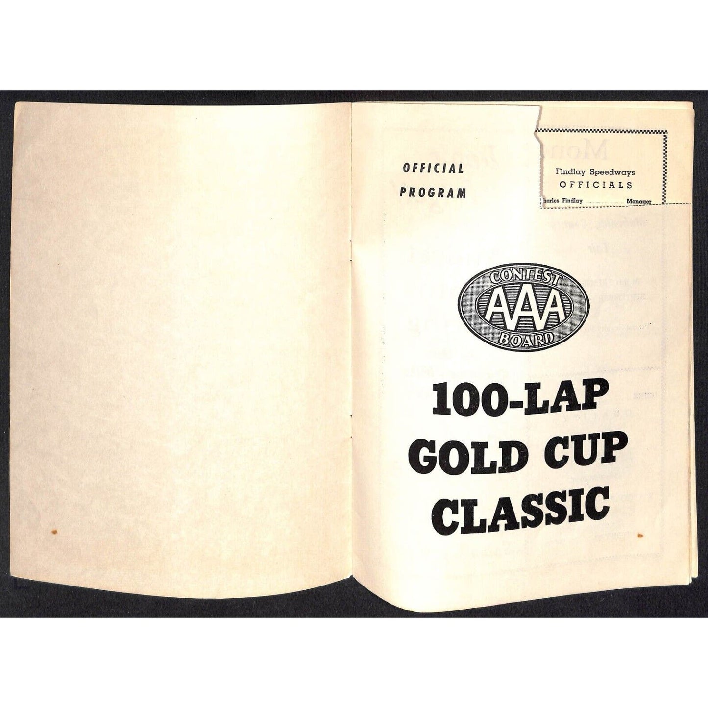 Canfield Speedway Auto Racing Program AAA 100-Lap Gold Cup Ollie / Wilson c1948
