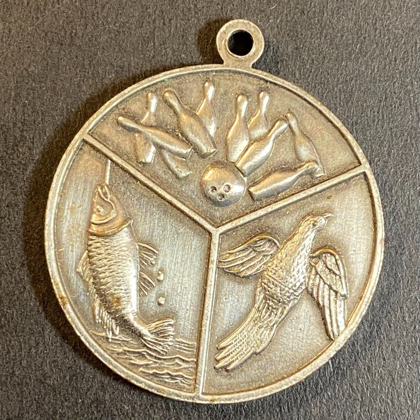 c1950's-60's ? 6-Sport Dbl Sided Pendant 31mm Bowling Fishing Hunting Equestrian