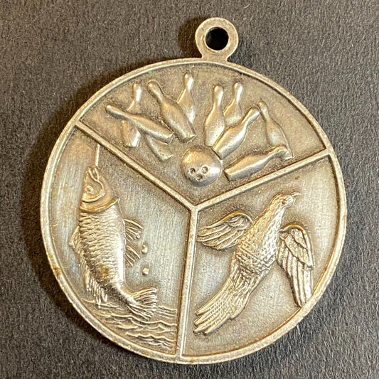 c1950's-60's ? 6-Sport Dbl Sided Pendant 31mm Bowling Fishing Hunting Equestrian