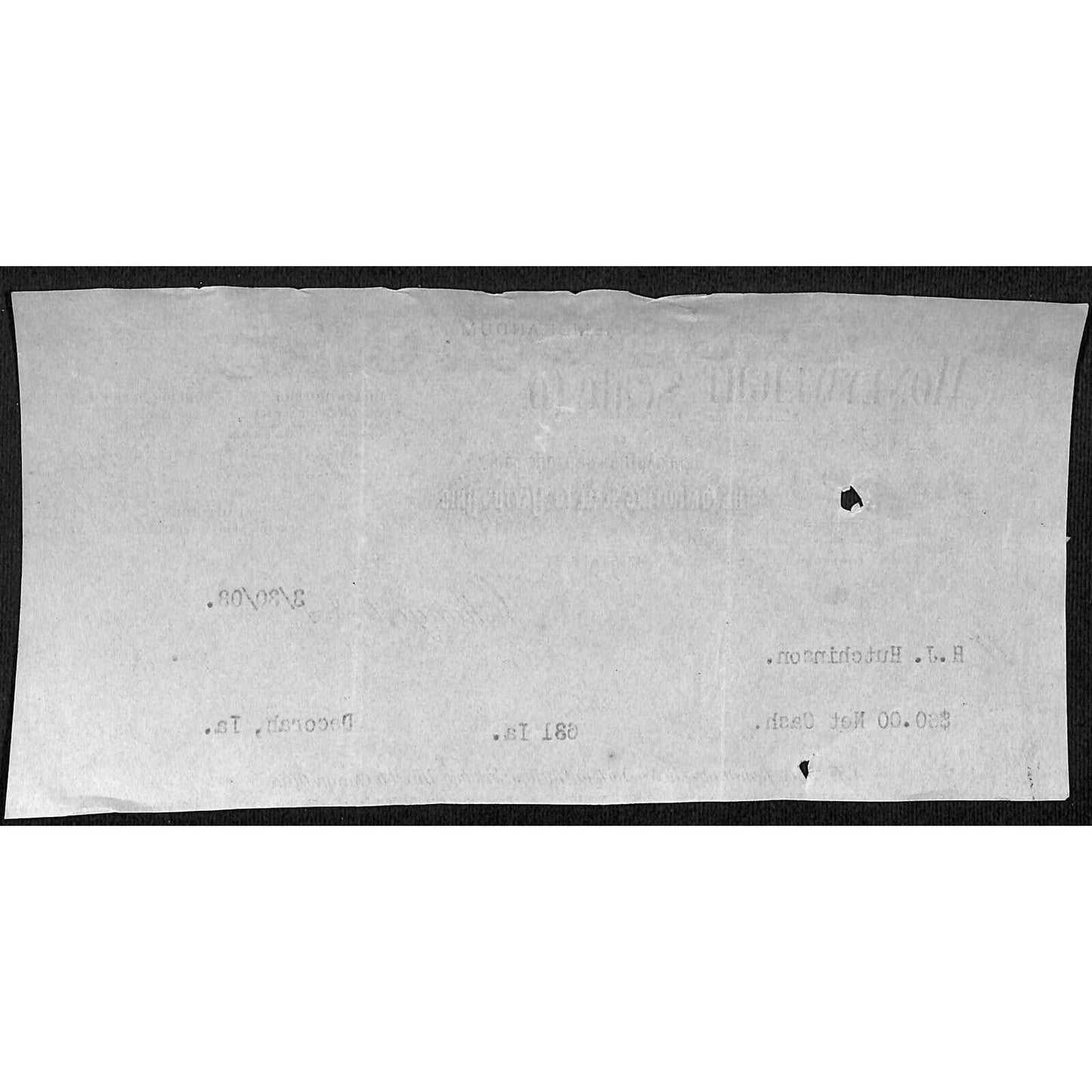 Moneyweight Scale Co. Chicago H.J. Hutchinson* Decorah Cut 1903 Billhead