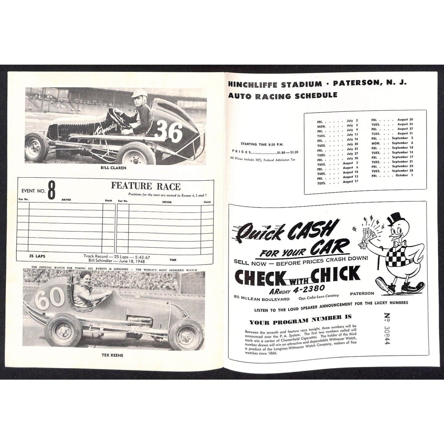 Hinchliffe Stadium Midget Auto Races 6/4 1948 Program Ray Nestor 8p VGC Scarce