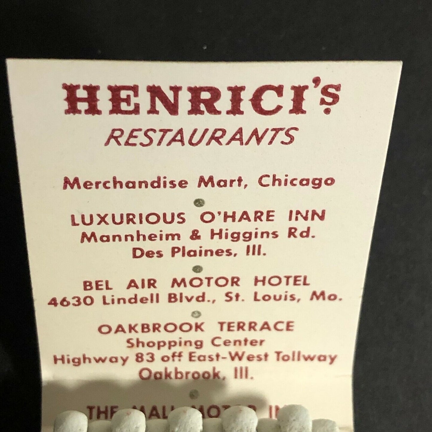 Henrici's Restaurants Chicago / Horse c1960's Full Matchbook