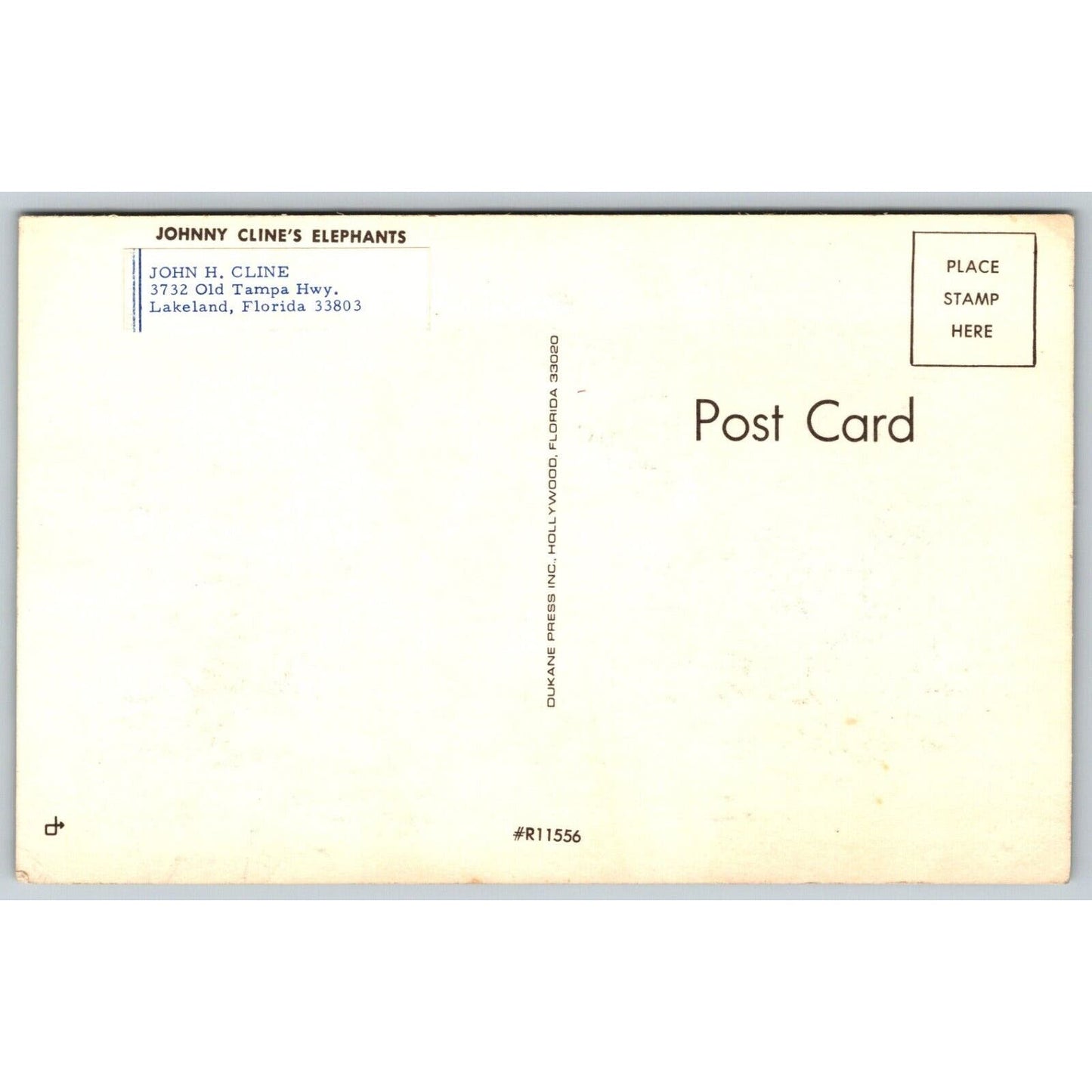 Johnny Cline's Elephants Postcard NP VGC c1970's