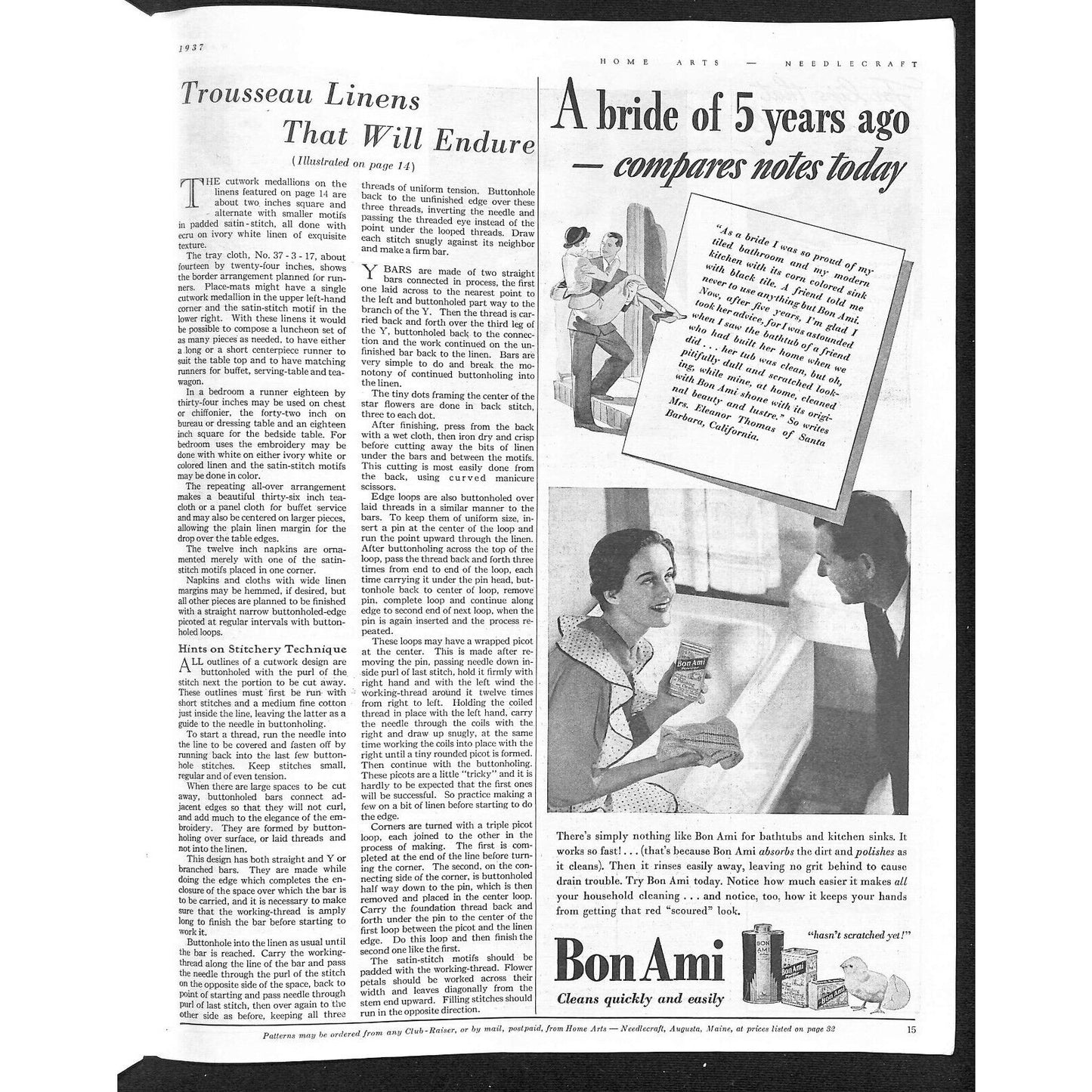 Home Arts Needlecraft Magazine March 1937 33pp Tons of Ads Good Condition