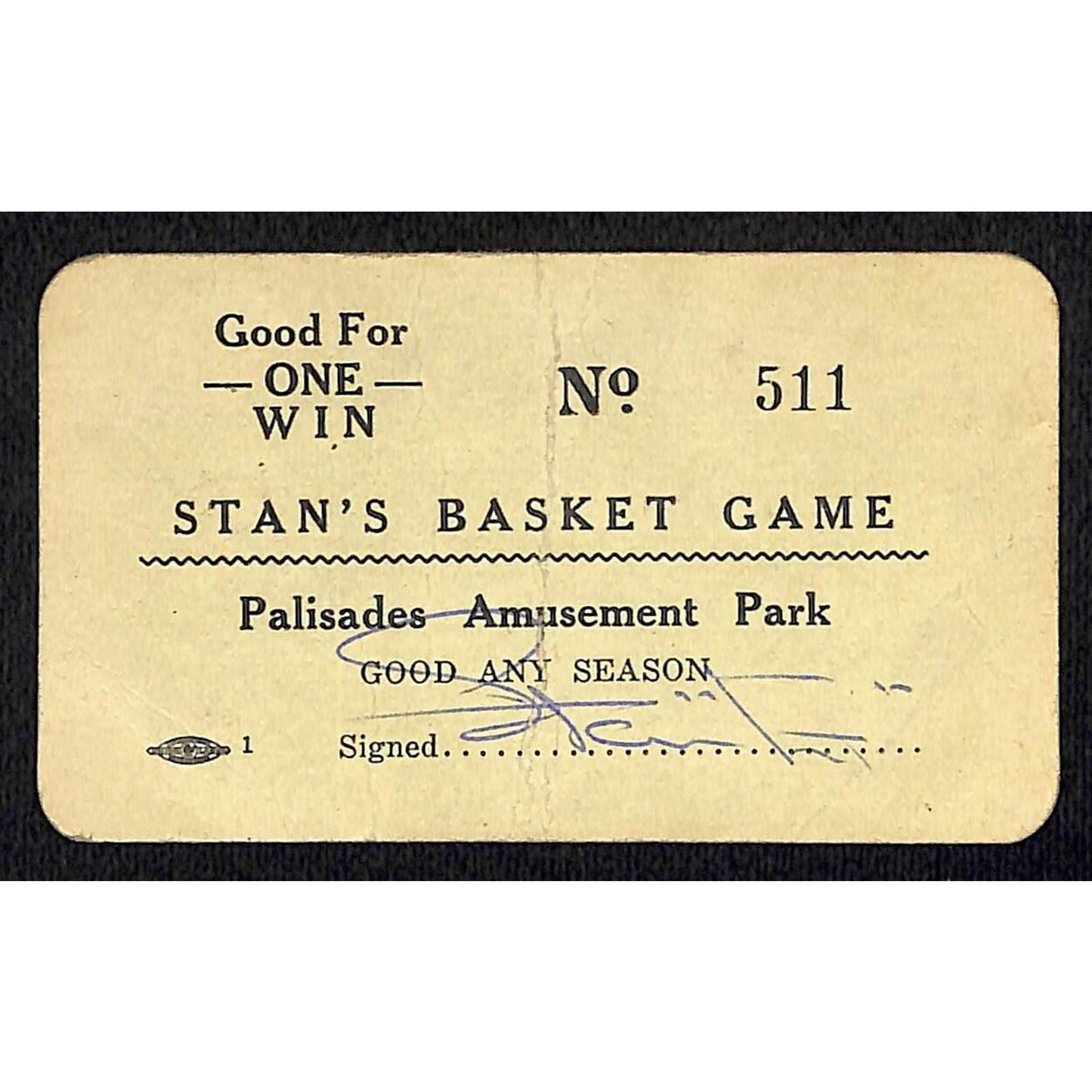 Palisades Amusement Park NJ "Stan's Basket Game" Win Card #511