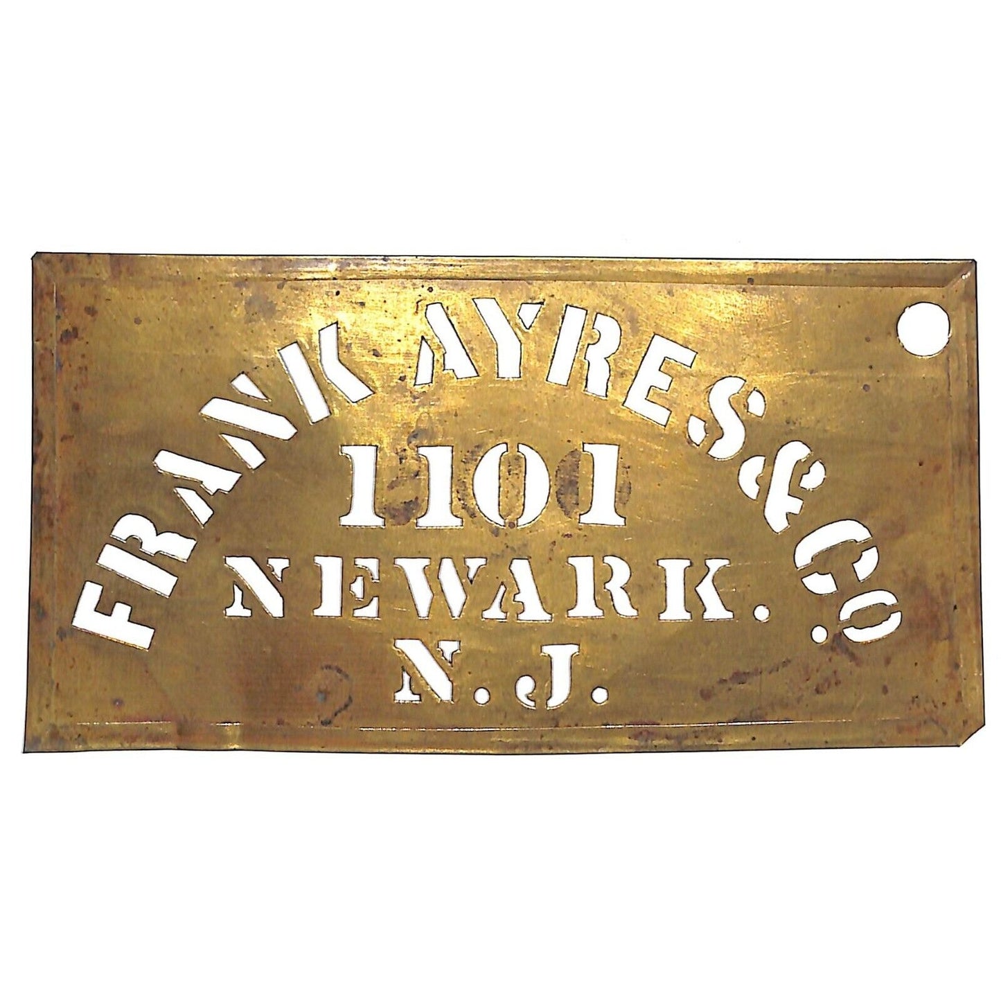 Frank Ayre & Co. Newark, NJ Brass Stencil Crate c1910's-1920 3" x 5 3/4"