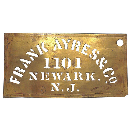Frank Ayre & Co. Newark, NJ Brass Stencil Crate c1910's-1920 3" x 5 3/4"