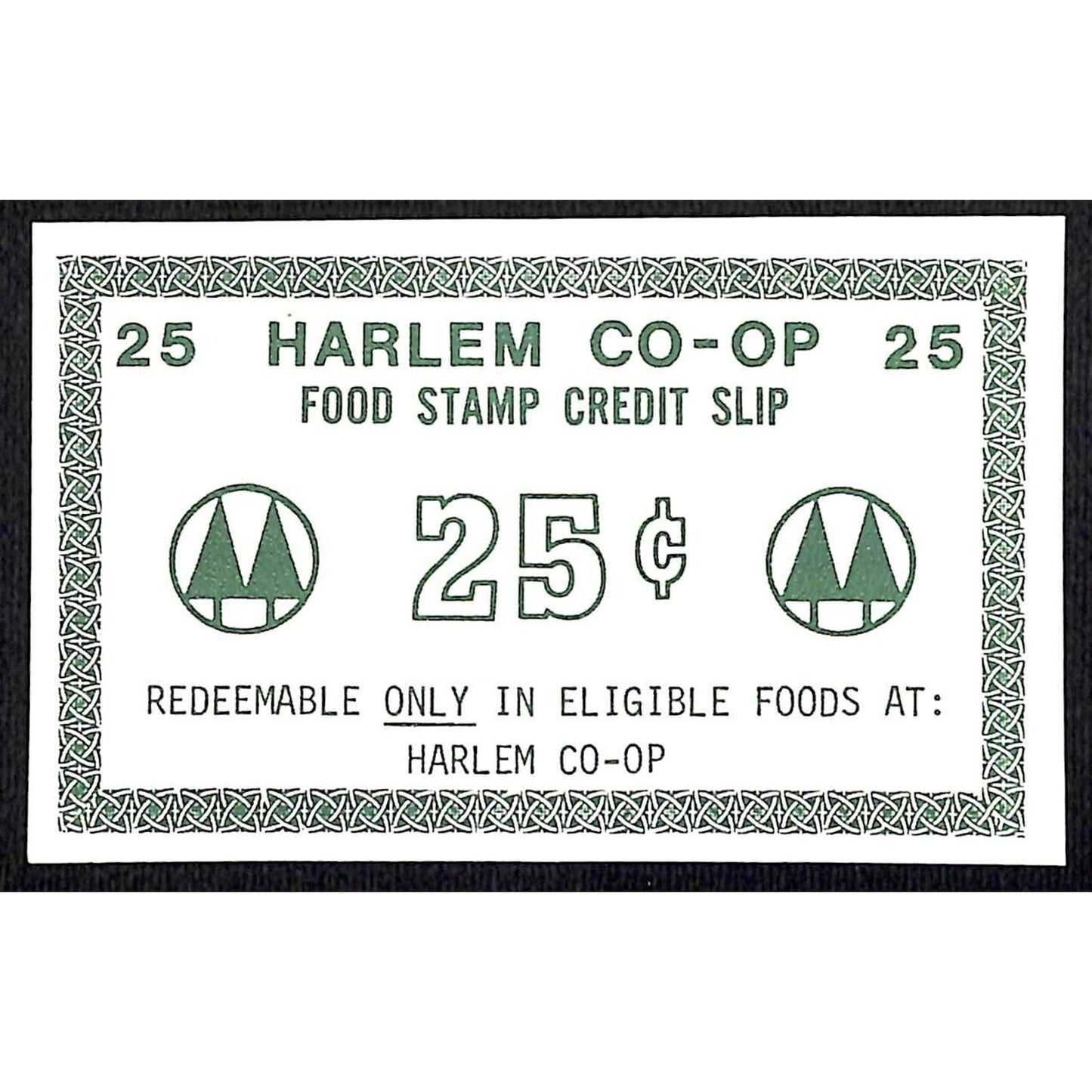 Harlem CO-OP (Supermarket) NYC Food Stamp Credit Slip 25c Coupon c1959-65 VGC