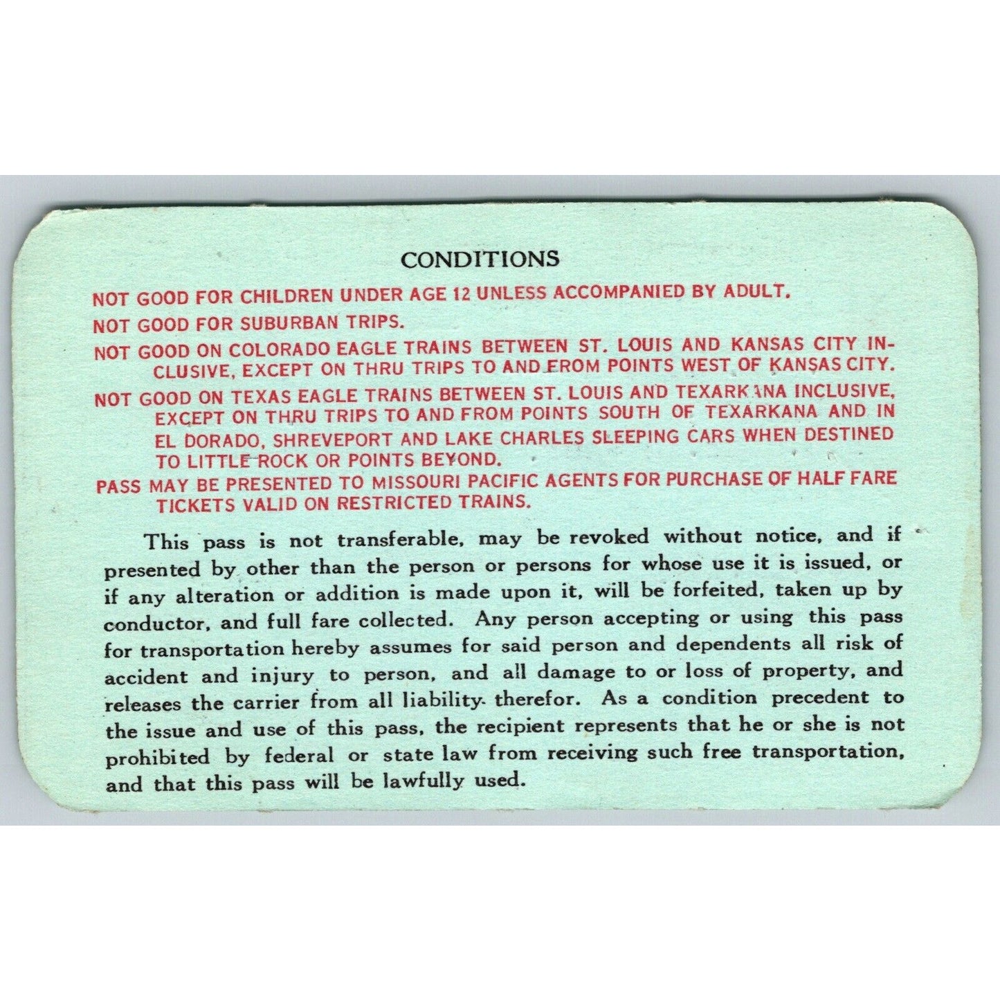 Missouri Pacific Railroad 1961-62-63 Yearly Train Pass #5022