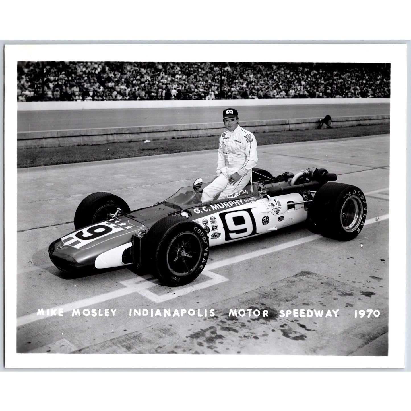 Mike Mosley #9 1970 Indianapolis Motor Speedway 8" x 10" Photo IMS Stamp VGC