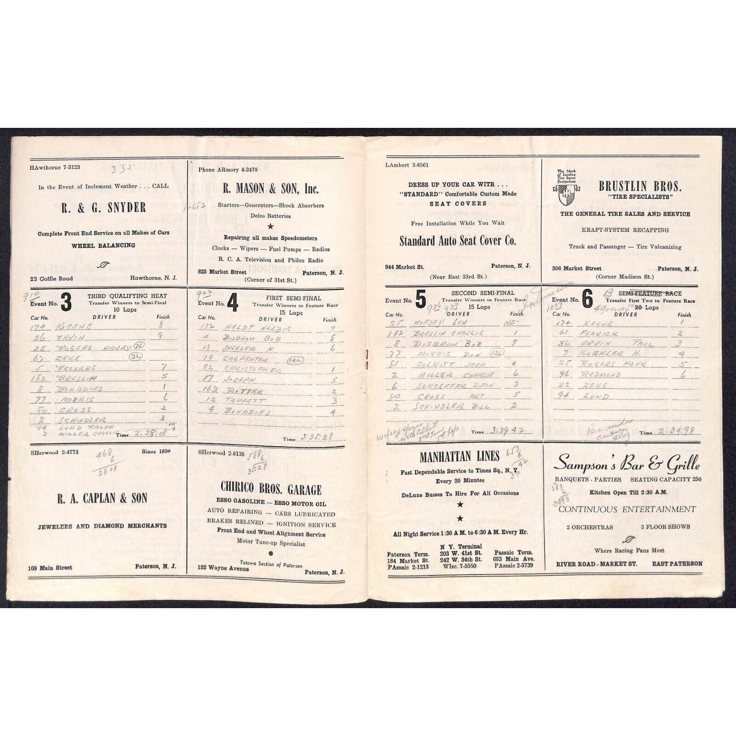 Hinchliffe Stadium Midget Auto Races 8/23/1946 Program Charlie Breslin 4pp