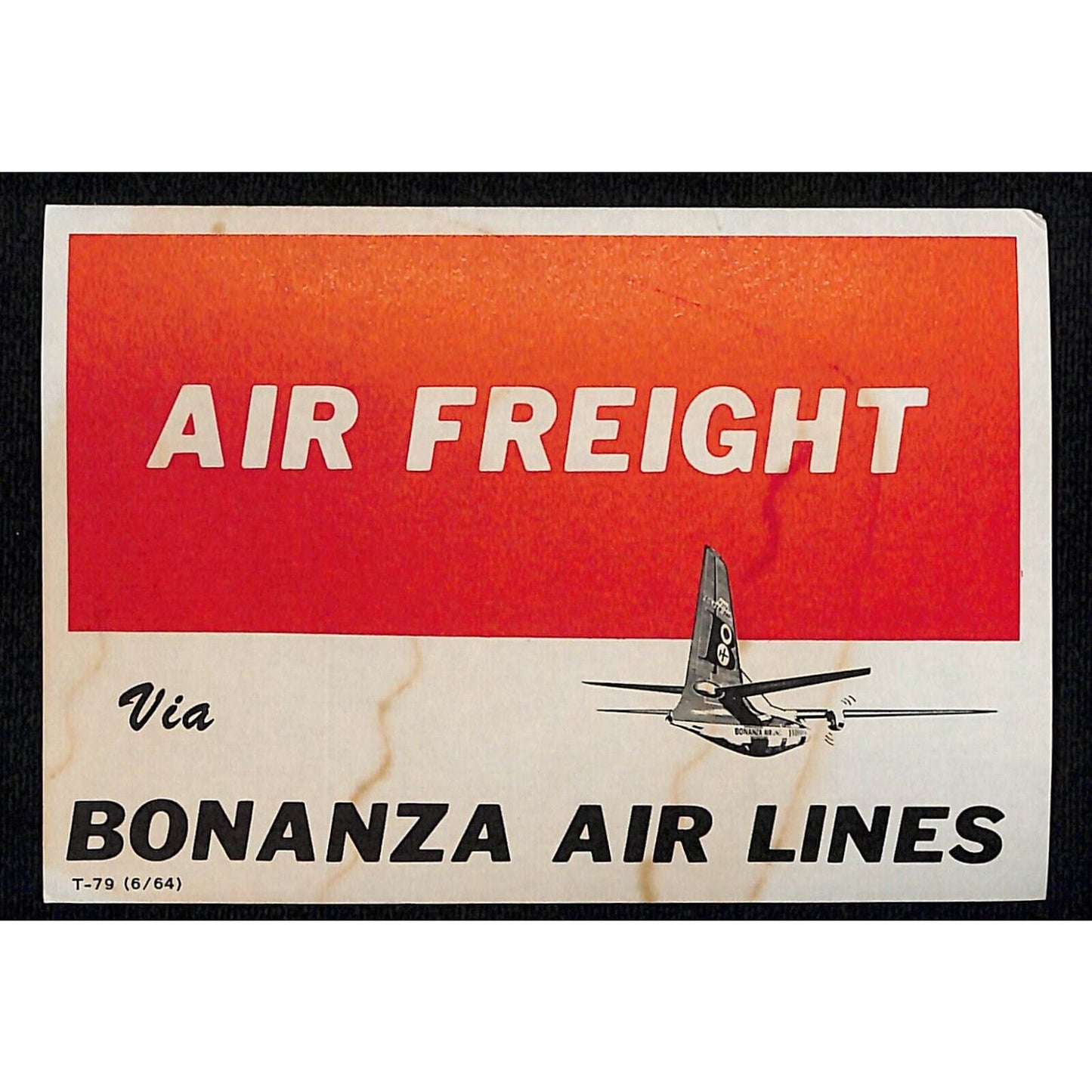 Bonanza Air Lines Airfreight Label Ungummed 3 1/2" x 5" c1964-66