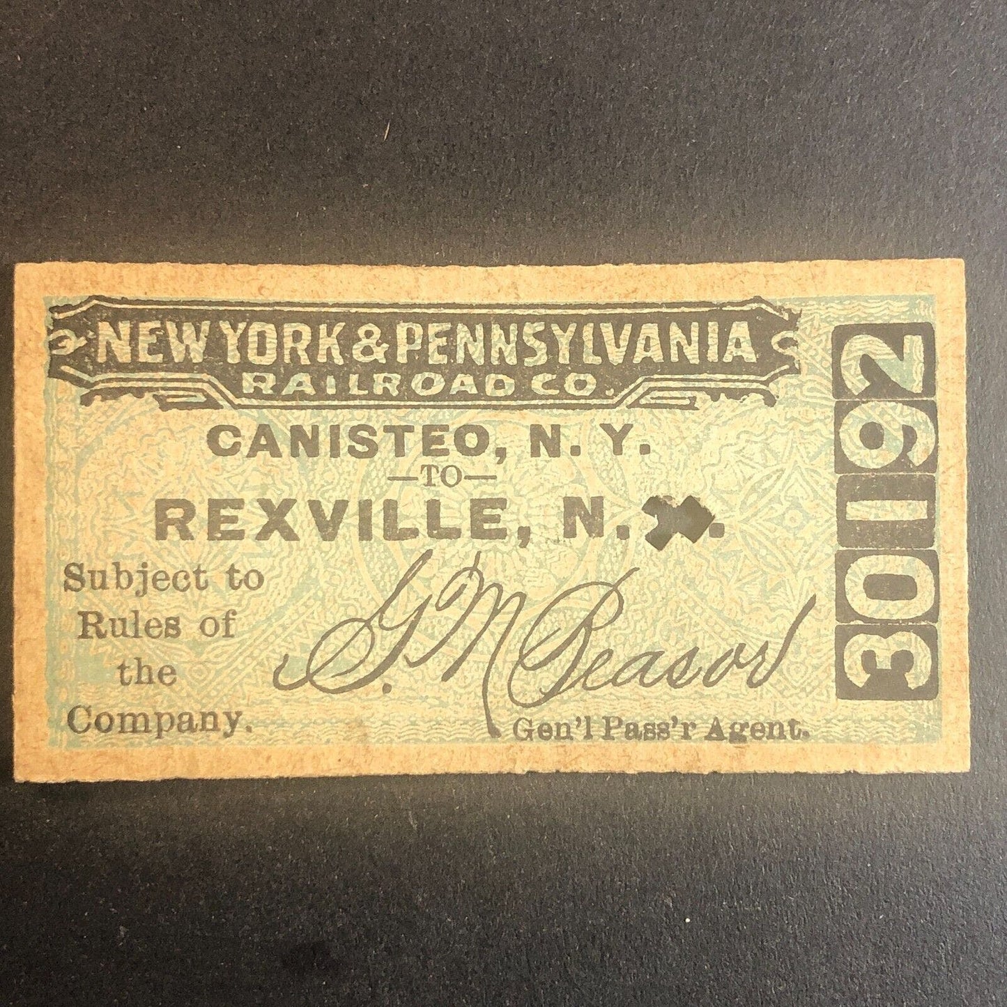 New York & Pennsylvania Railroad July 3 1917 Rexville, NY Ticket #30192