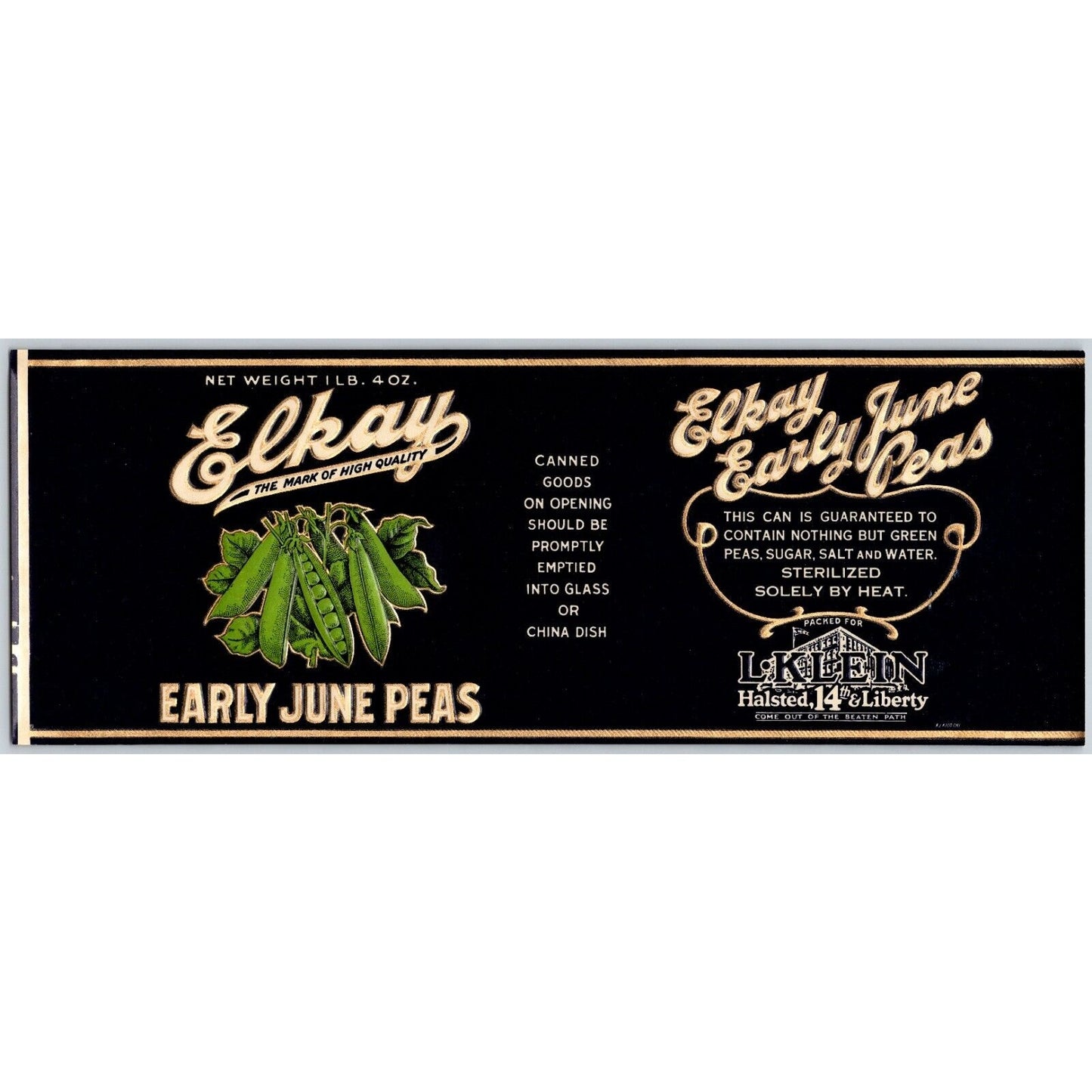 Early June Bean Elkay Chicago Paper Can Label c1930's-40's NOS VGC