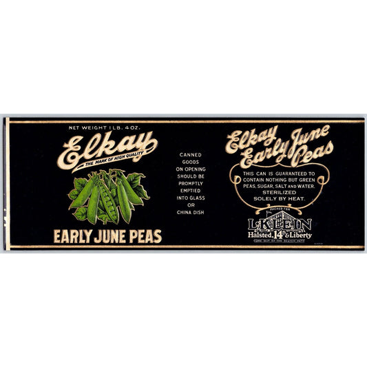 Early June Bean Elkay Chicago Paper Can Label c1930's-40's NOS VGC
