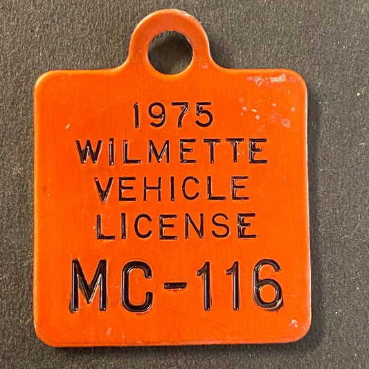 1975 Wilmette Vehicle License Tag MC-116 Motorcycle Aluminum