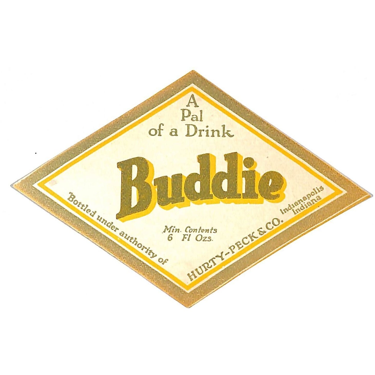 Buddy "A Pal of a Drink" Hurty Peck Co. Indianapolis Soda Bottle Label c1935-45