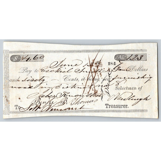 1847 Jabez Knowlton* Newburgh ME Town Check to Ezekiel Smith for Furnishing Wood