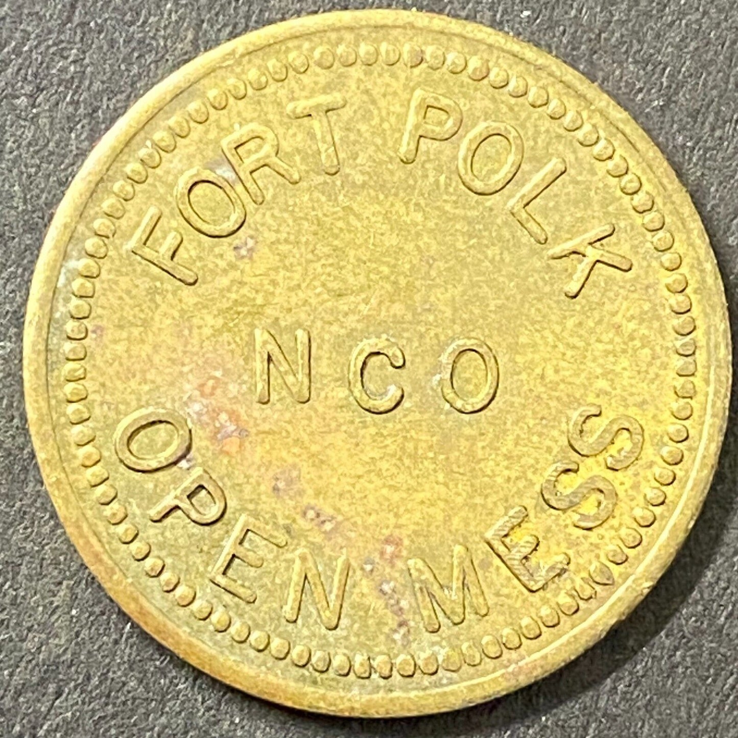Fort Polk NCO Open Mess G/F 5¢ in Trade Token Brass Louisiana 22mm (#2)